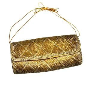 Gold Metallic Beaded Clutch Vintage Evening Bag